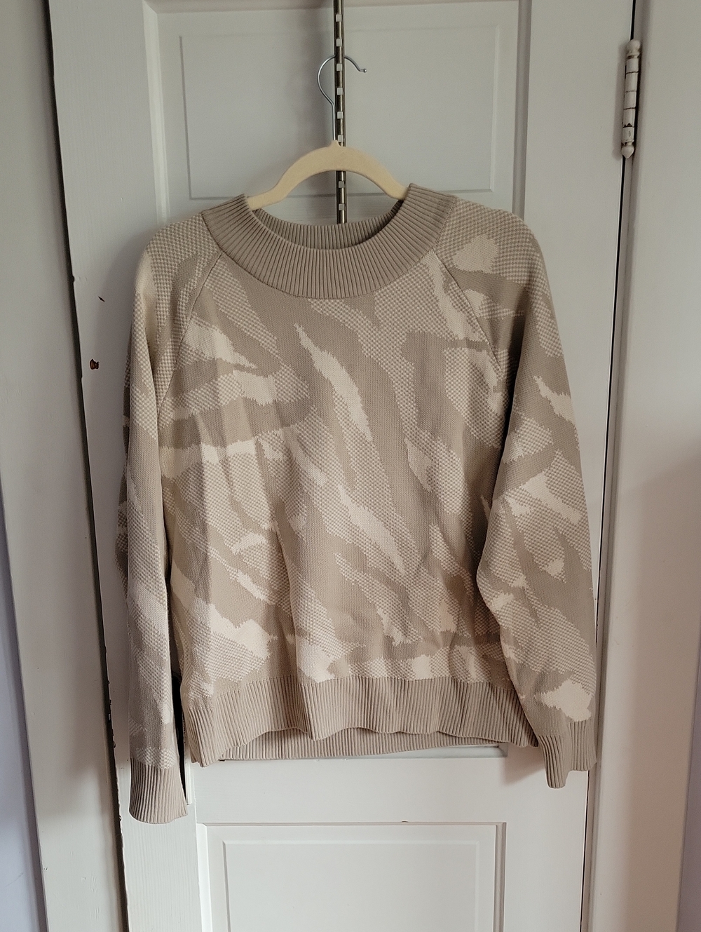 Athleta Women's Crewneck Sweater in Beige and Cream Camouflage Knit